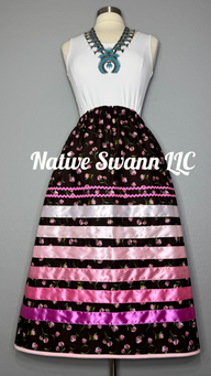 NEW Pink+Fuchsia Flowers Cotton Ribbon Skirt w/ Pockets