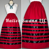 Red Solid Cotton Ribbon Skirt w/ Pockets