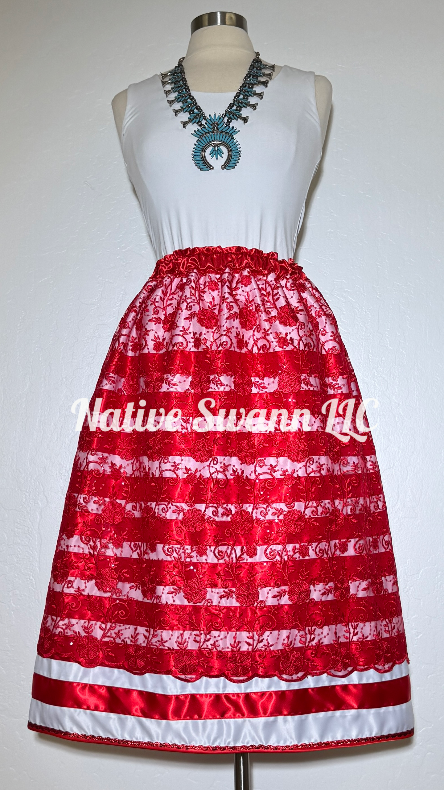 open lace back dress Red Ribbon Dress, 3 piece; Ribbon Dress, Satin Shawl, Choker, Indigeno – I  am L`nu main image 1