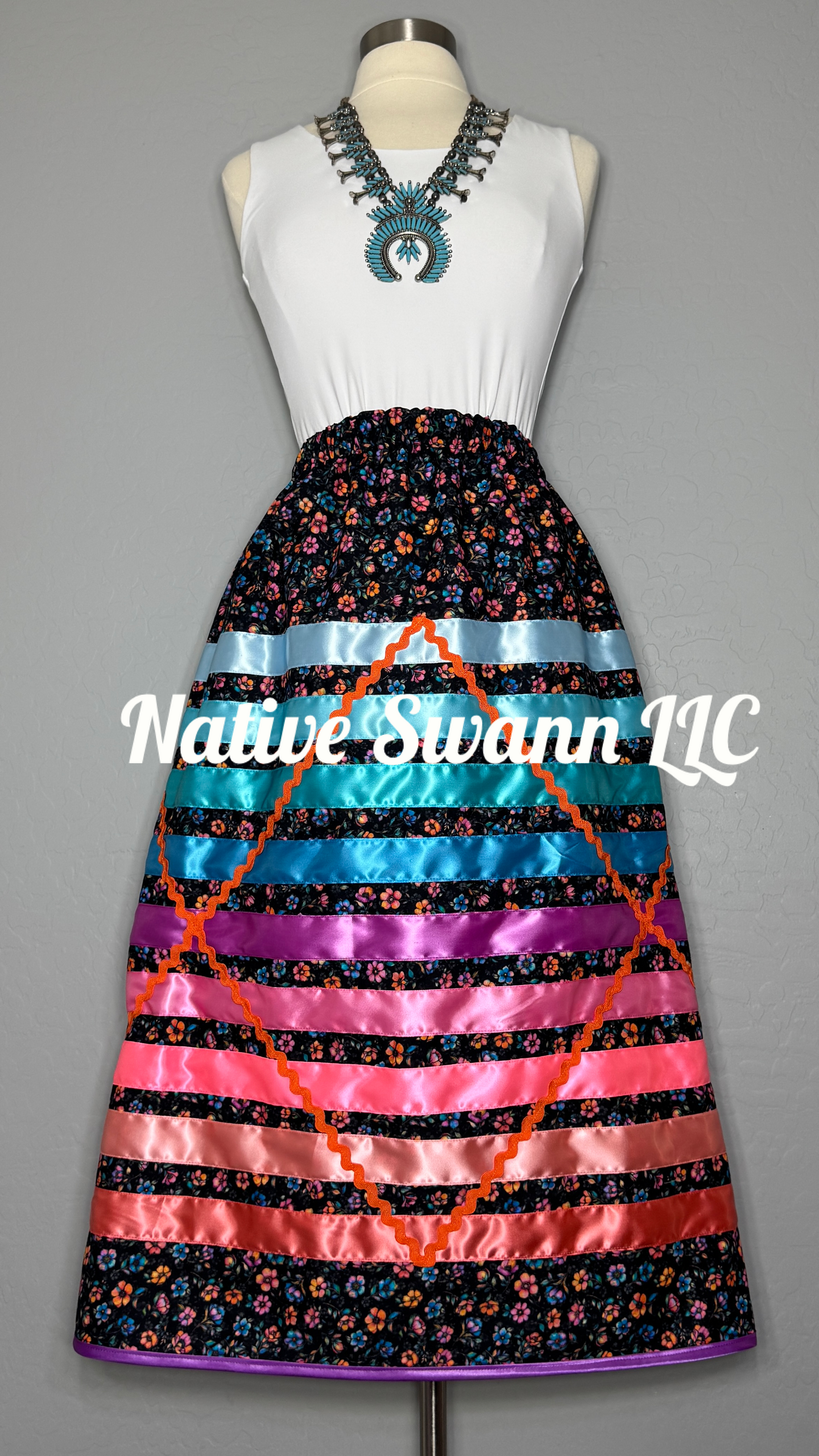 NEW Multi Colors Flowers Cotton Ribbon Skirt w/ Pockets