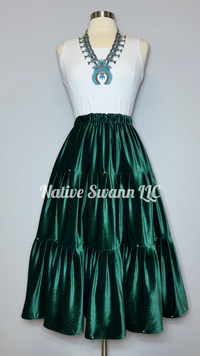 Forest Green Velvet 3 Tier Skirt w/ Silver Studs