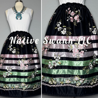 Black+Pink Emb Floral Overlay Satin Ribbon Skirt