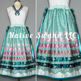 Mint Green Embroidered Florals Overlay Satin Ribbon Skirt w/ Bows on Sides