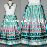 Mint Green Embroidered Florals Overlay Satin Ribbon Skirt w/ Bows on Sides