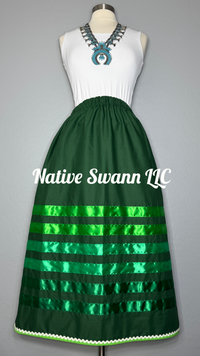 Green Cotton Ribbon Skirt w/ pockets
