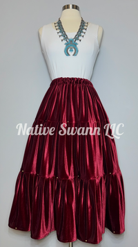 Burgundy Velvet 3 Tier Skirt w/ Gold Studs