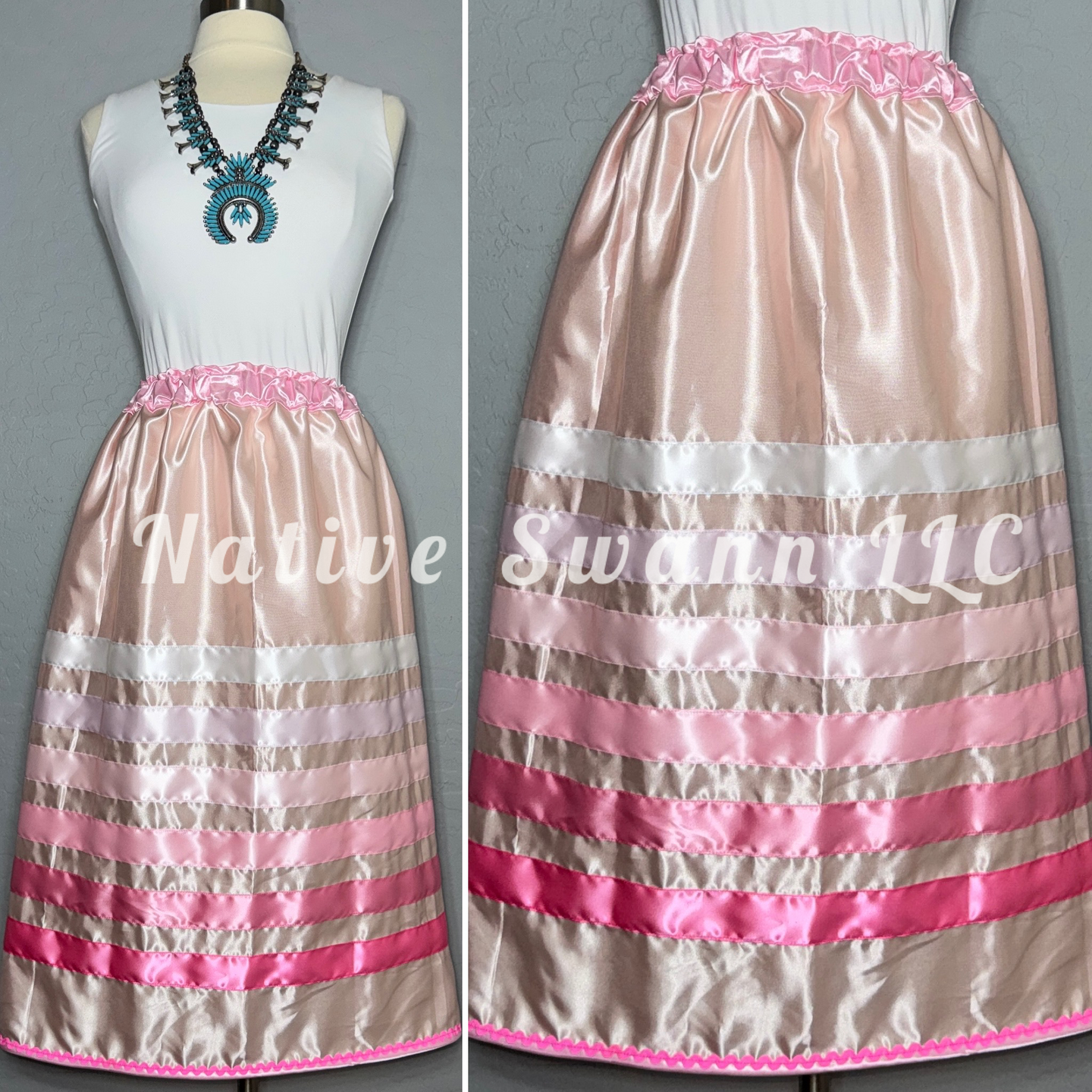 Lt Pink Satin Ribbon Skirt w/ Pockets