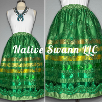 Green Floral Overlay Satin Ribbon Skirt