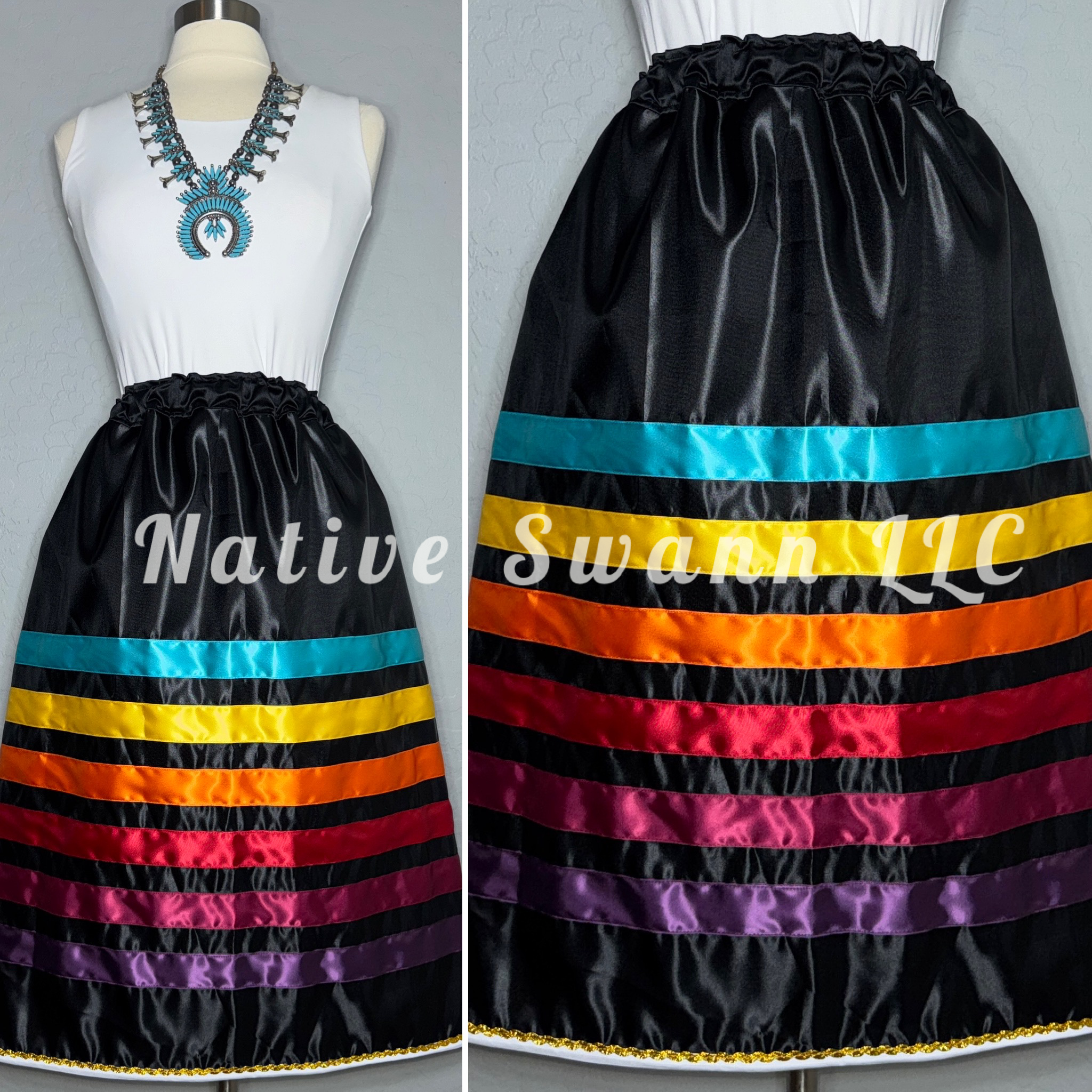 Black Satin Ribbon Skirt w/ Pockets