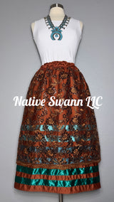 Brown Floral Overlay Satin Ribbon Skirt