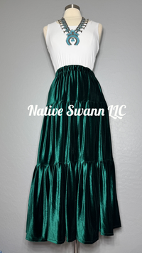 Hunter Green 3 Tier Velvet Skirt