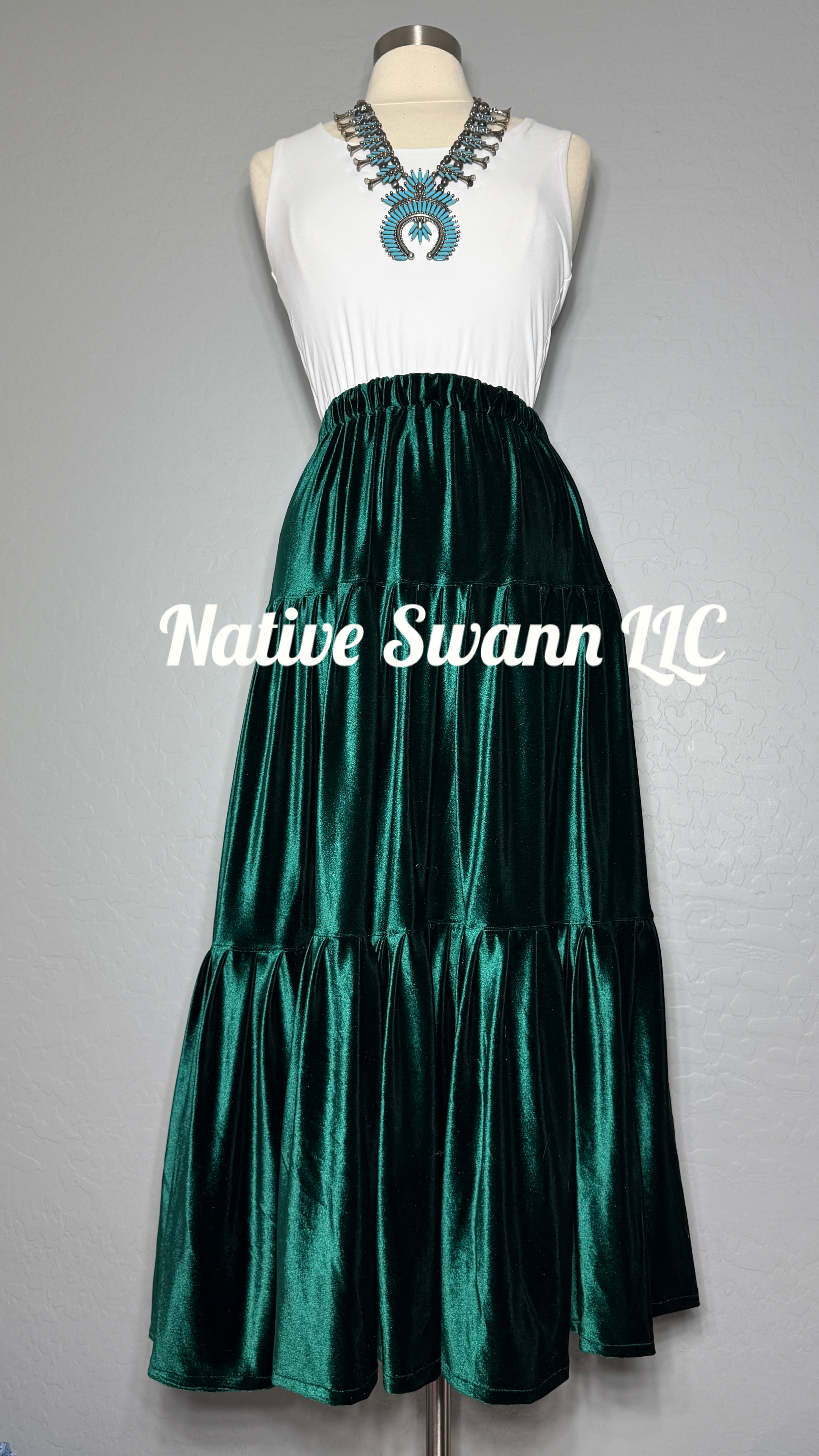 Hunter Green 3 Tier Velvet Skirt