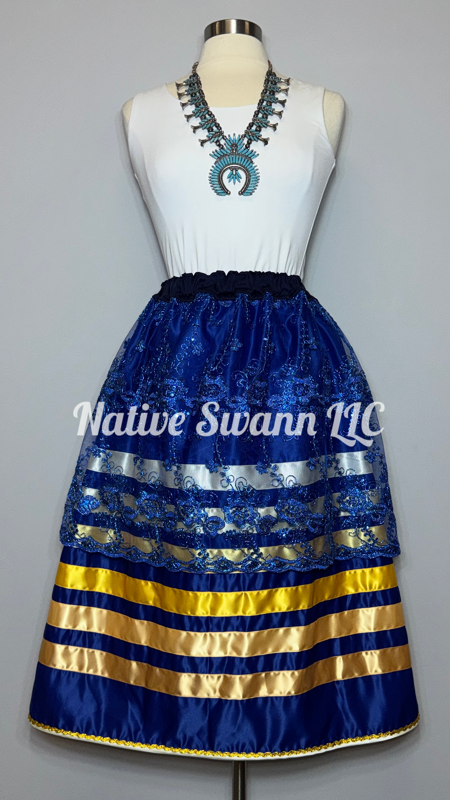 Royal Blue Half Overlay Satin Ribbon Skirt