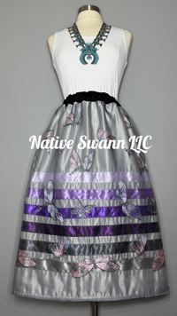 Grey+Purple Dragonflies Overlay Satin Ribbon Skirt