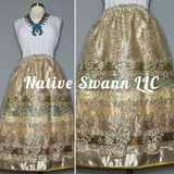 Beige Floral Overlay Satin Ribbon Skirt