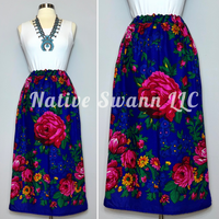 Royal Blue Granny Floral Scarf w/ Pockets & Liner