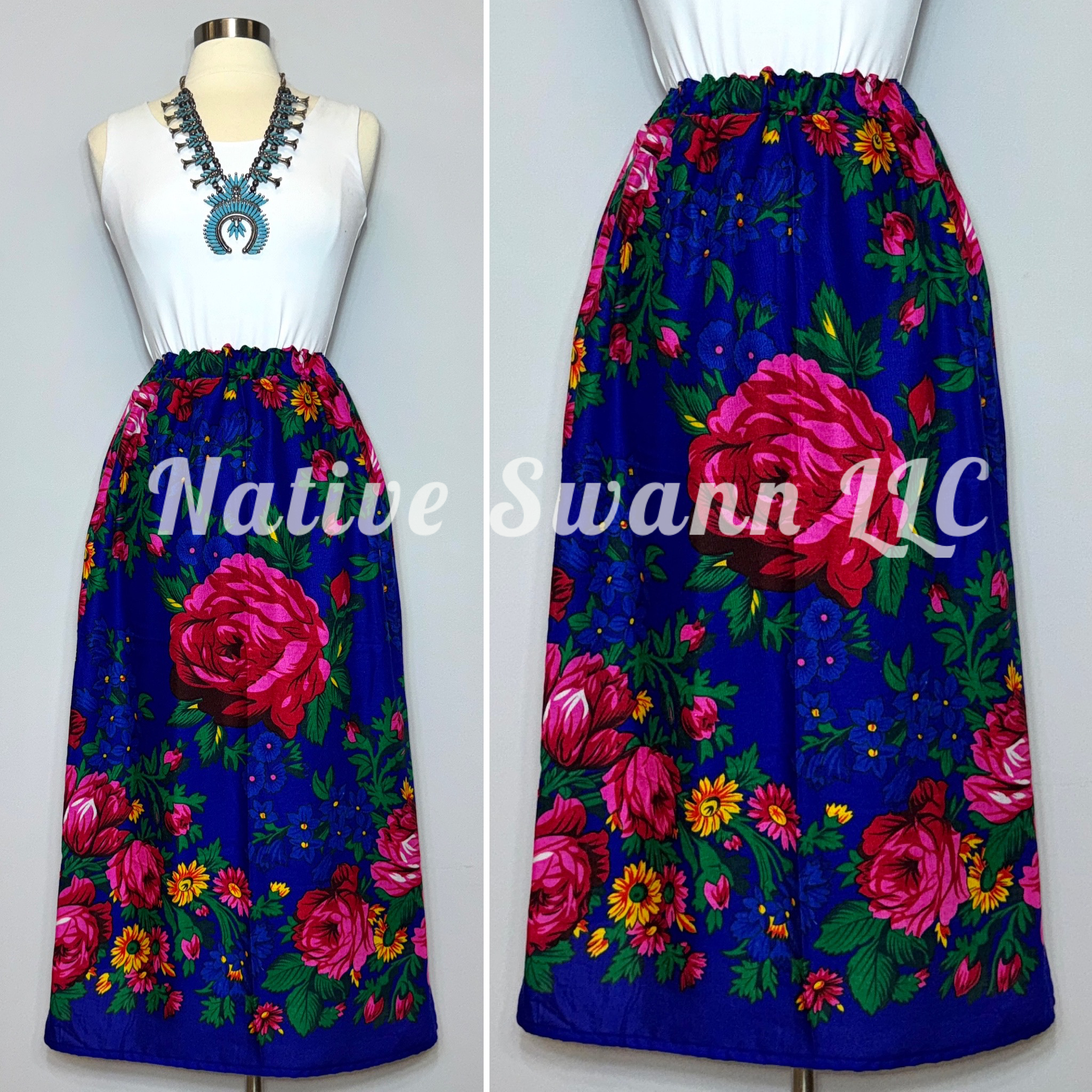 Royal Blue Granny Floral Scarf w/ Pockets & Liner