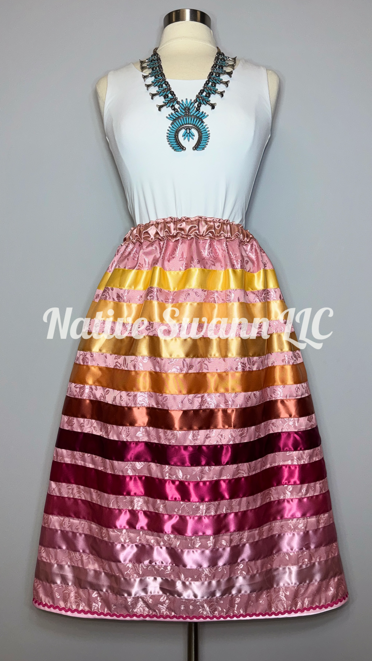 Pink Roses Satin Ribbon Skirt w/ Pockets