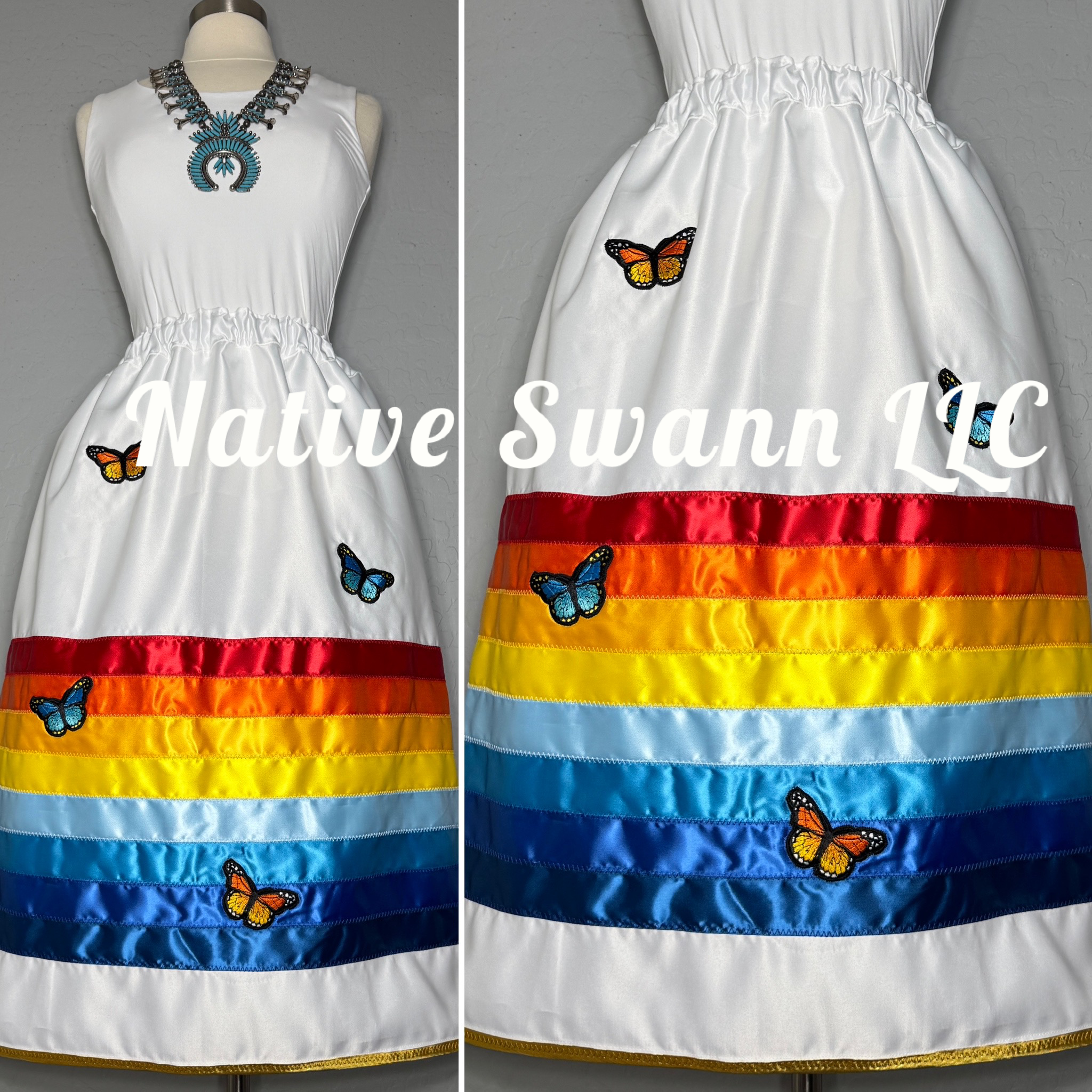 Multi-Color Butterfly Satin Ribbon Skirt w/ Pockets