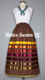 Brown Solid Cotton Ribbon Skirt W/ Pockets