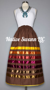 Brown Solid Cotton Ribbon Skirt W/ Pockets
