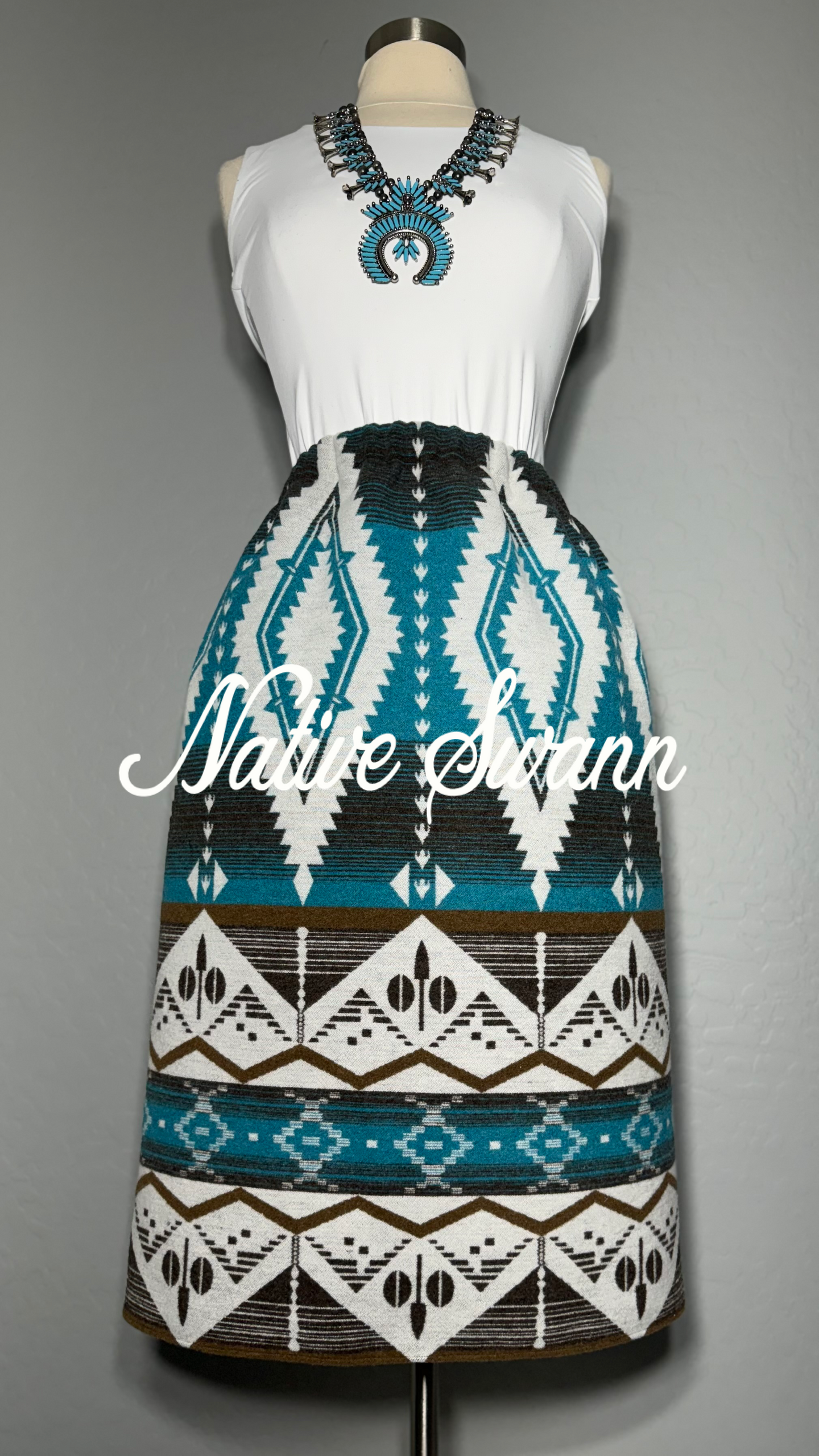Turquoise-Ivory Native Wool Skirt