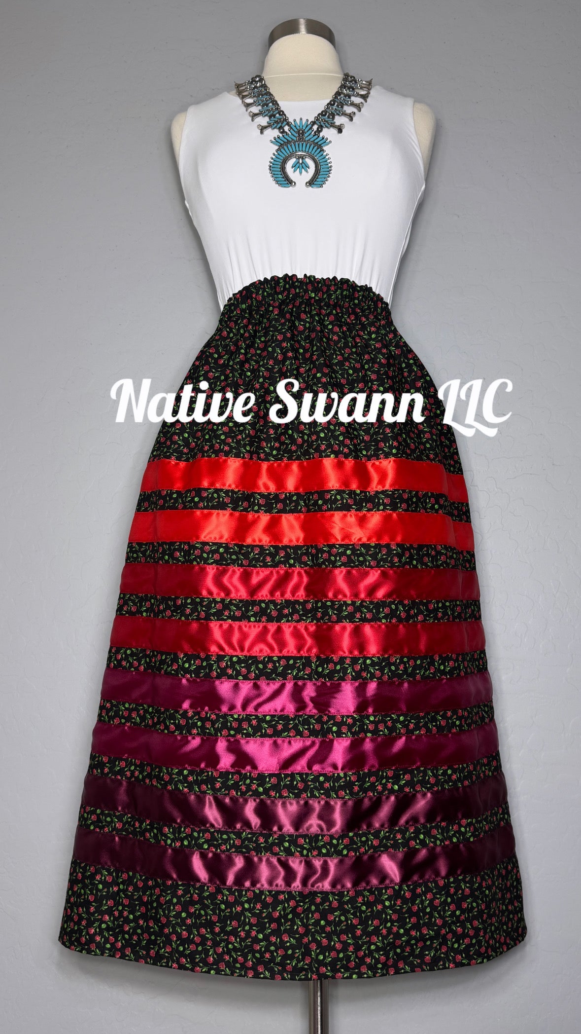 Red Roses Cotton Ribbon Skirt w/ Pockets