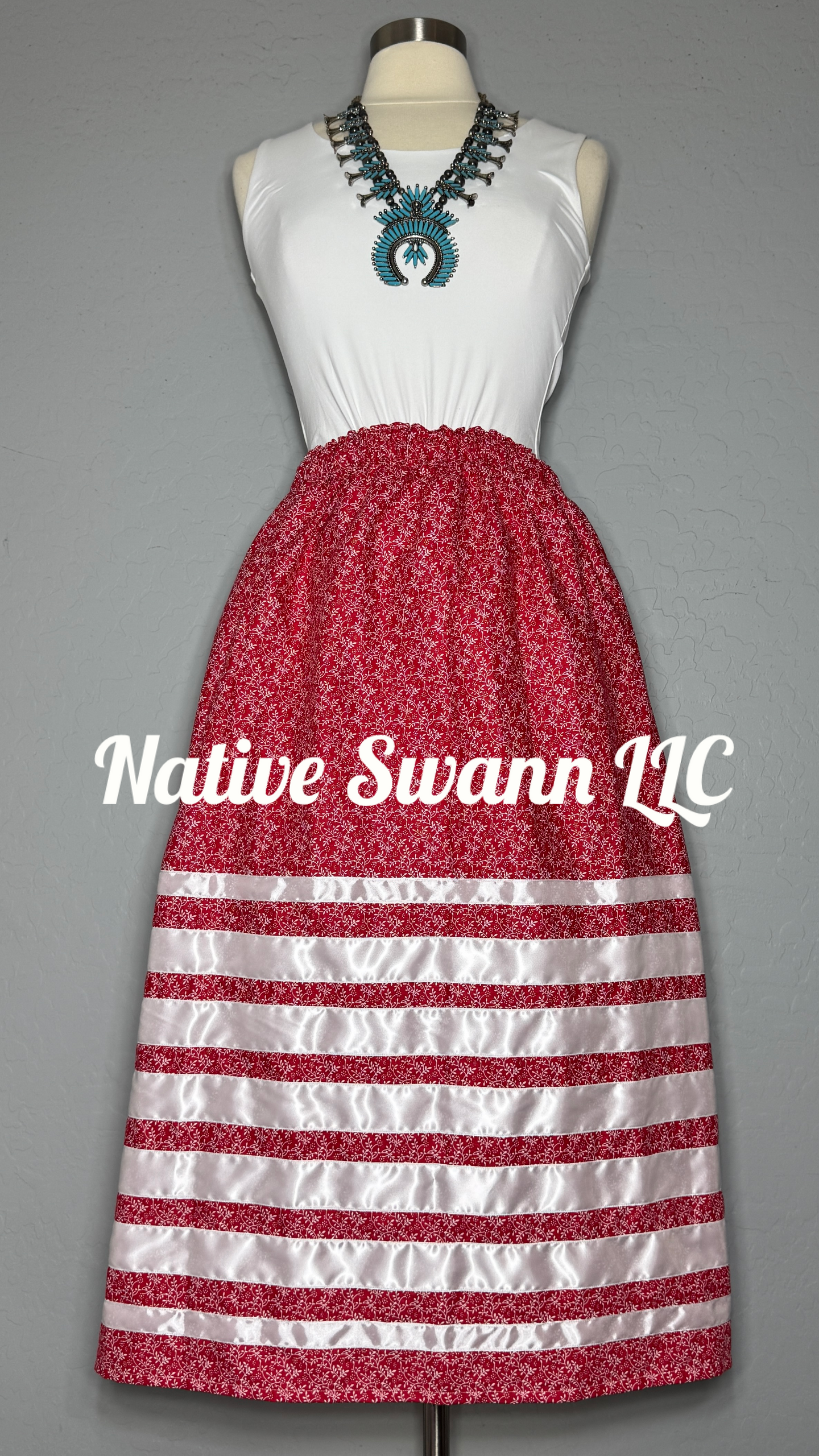 Red + White Floral Cotton Ribbon Skirt