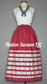 Red + White Floral Cotton Ribbon Skirt