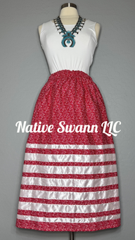 Red + White Floral Cotton Ribbon Skirt
