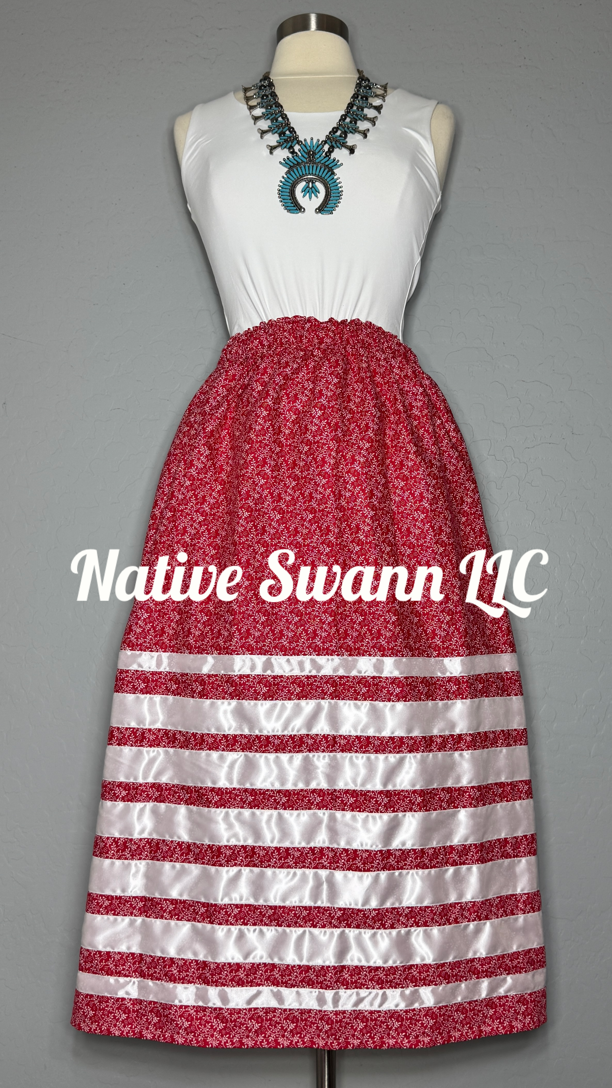Red + White Floral Cotton Ribbon Skirt