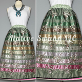 Moss Green Embroidered Floral Overlay Satin Ribbon Skirt