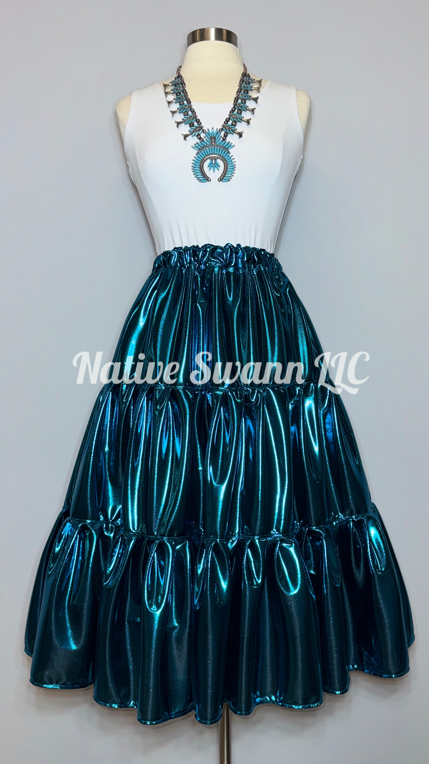 Bright Teal 3 Tier Lamé Skirt