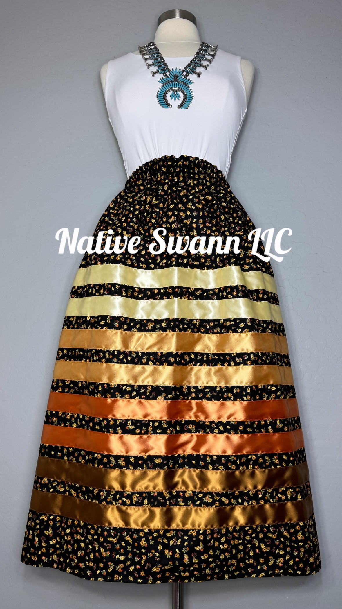 Fall Flowers Cotton Ribbon Skirt w/ pockets