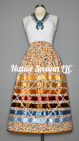 NEW Beige Florals Cotton Ribbon Skirt w/ Pockets