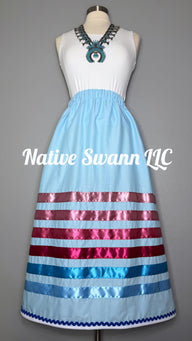Lt. Blue Solid Cotton Ribbon Skirts w/ Pockets