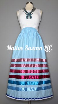 Lt. Blue Solid Cotton Ribbon Skirts w/ Pockets