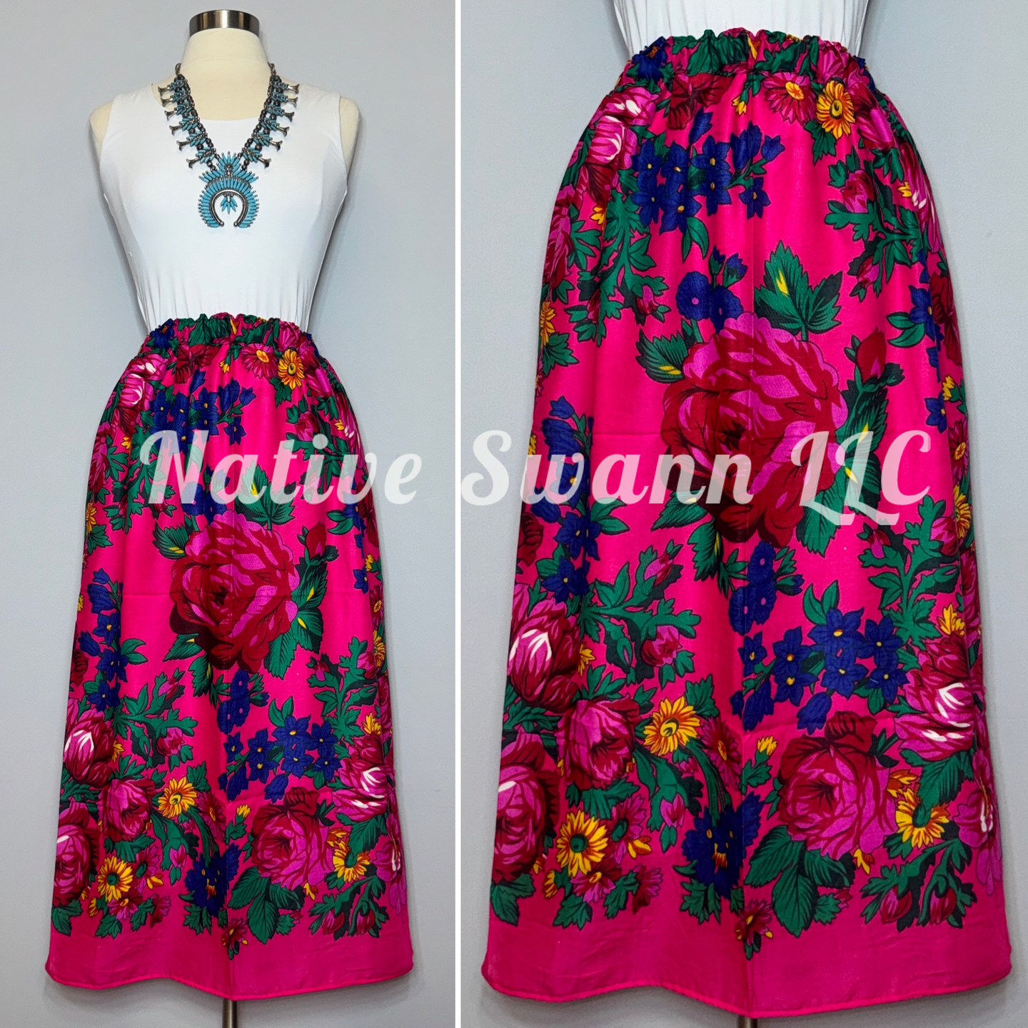 Fusion Pink Granny Floral Scarf Skirt w/ Pockets & Liner ￼