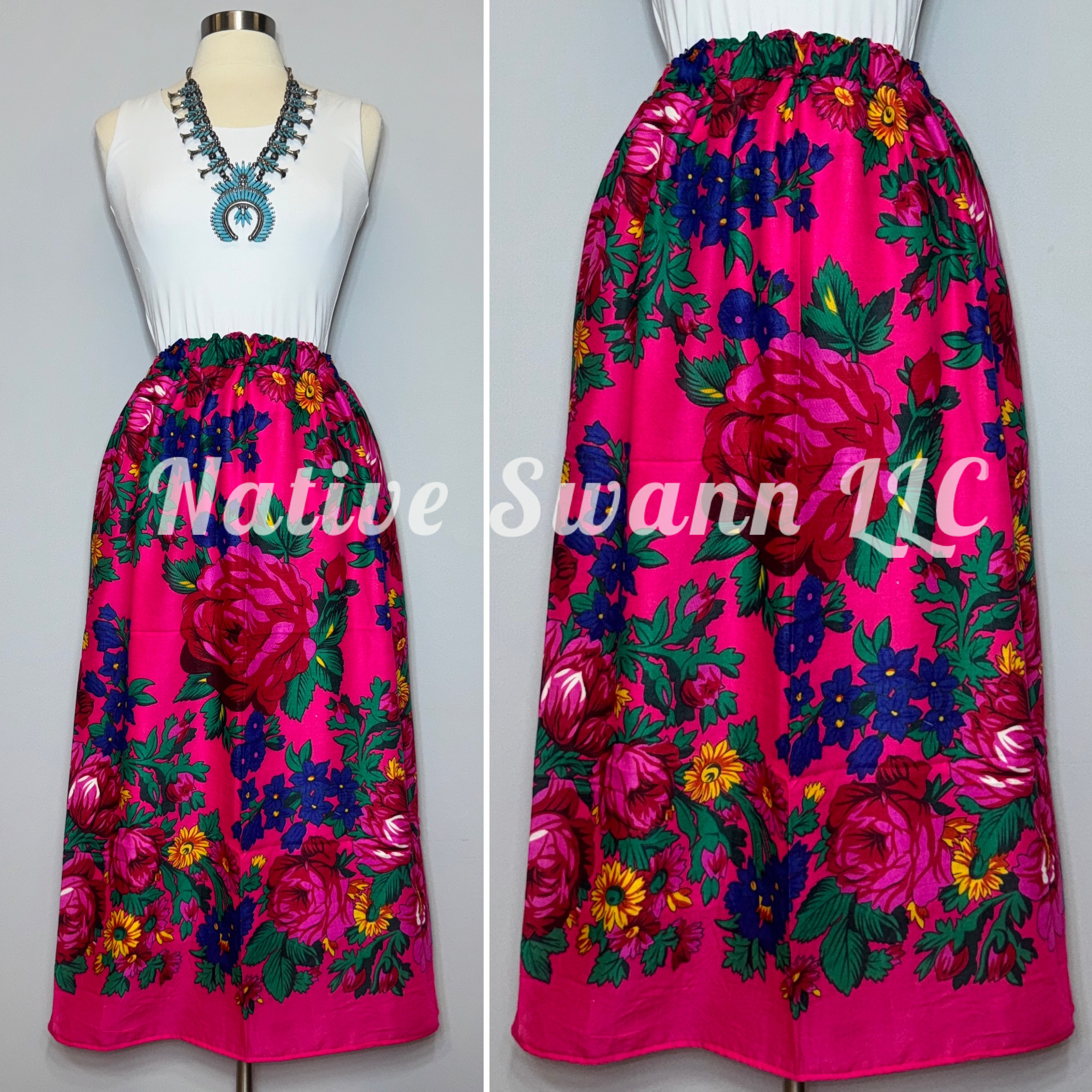 Fusion Pink Granny Floral Scarf Skirt w/ Pockets & Liner ￼