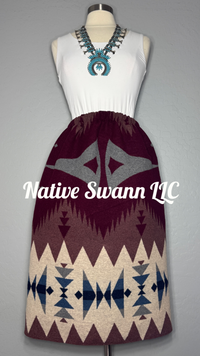 Burgundy Native Design Wool Skirt