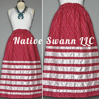 Red + White Floral Cotton Ribbon Skirt