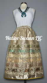 Beige Floral Overlay Satin Ribbon Skirt