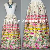 Pink Emb Floral Long Overlay Satin Ribbon Skirt