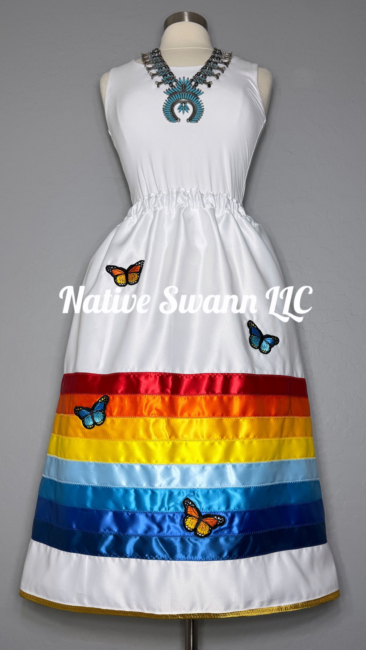 Multi-Color Butterfly Satin Ribbon Skirt w/ Pockets
