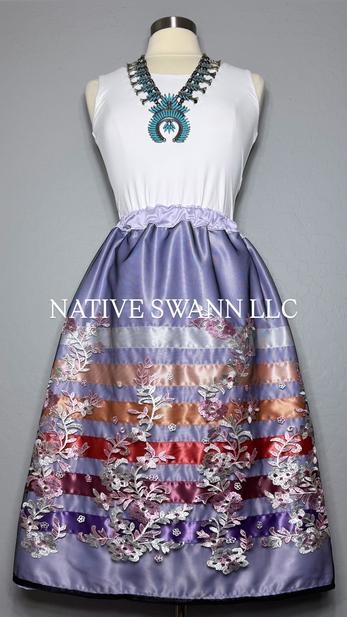 Lavender Floral Overlay Satin Ribbon Skirt