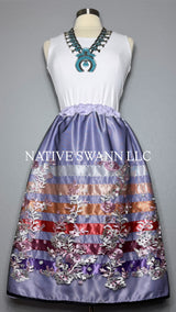 Lavender Floral Overlay Satin Ribbon Skirt