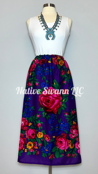 Purple Granny Floral Scraf Skirt w/ Pockets & Liner