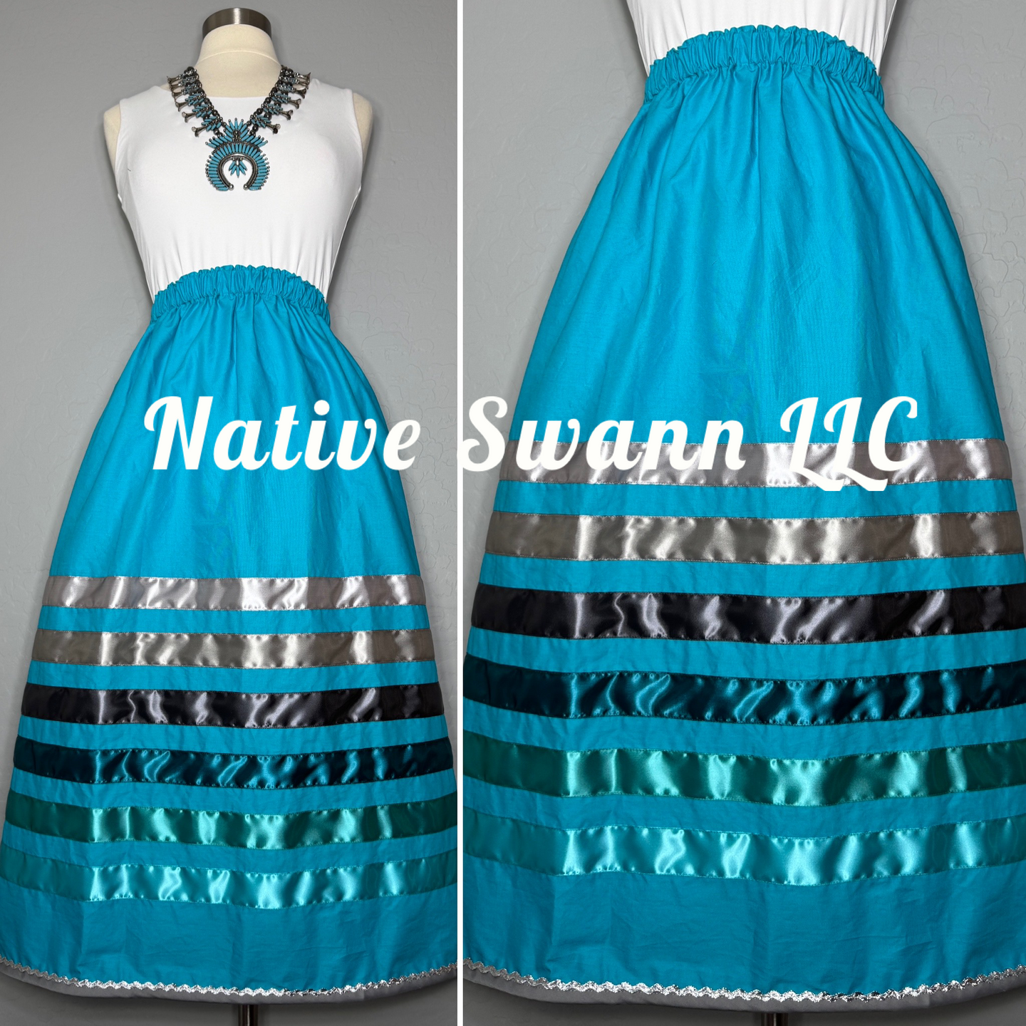 Turquoise Solid Cotton Ribbon Skirts w/ Pockets