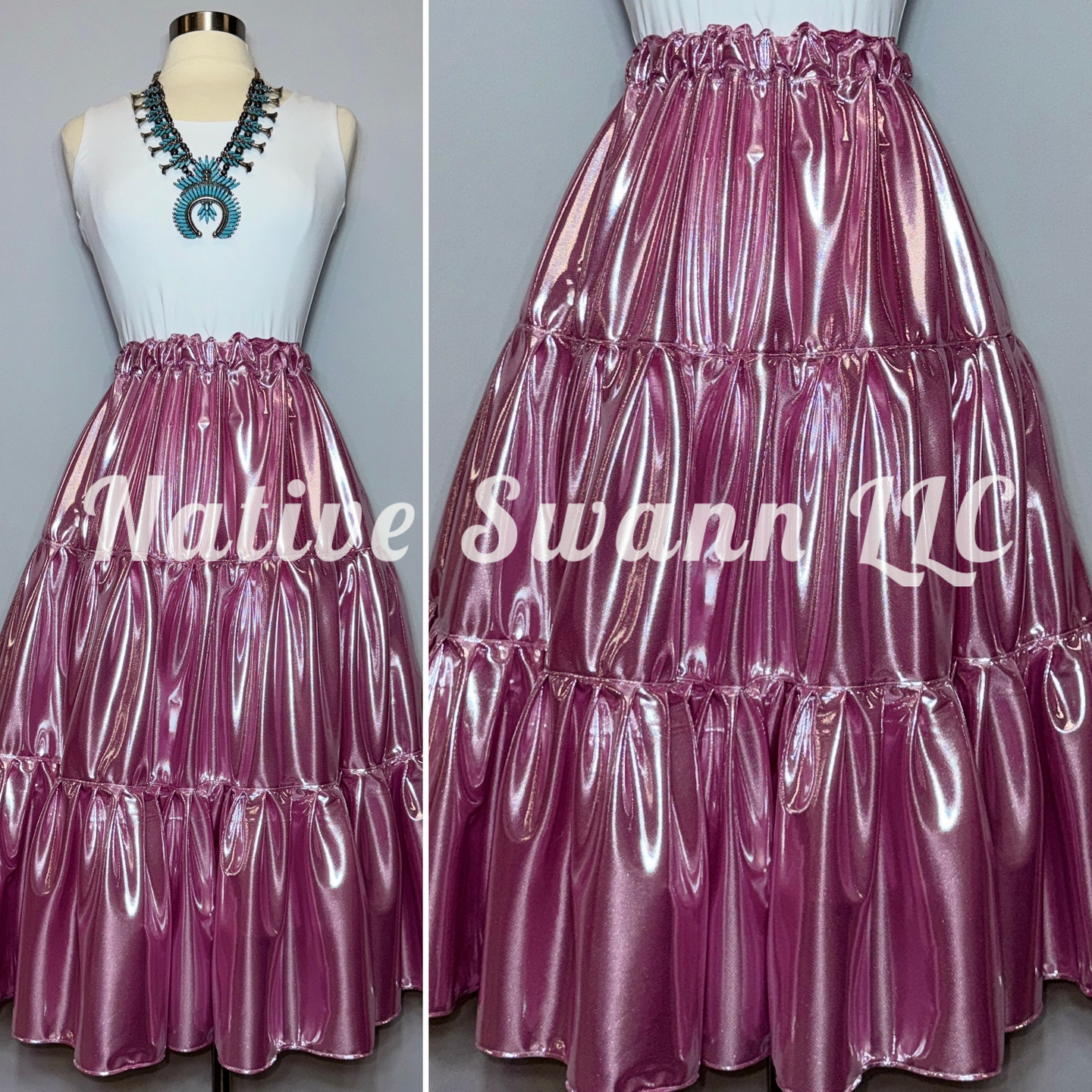 Soft Pink 3 Tier Lamé Skirt