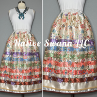 Beige Embroidered Floral Overlay Satin Ribbon Skirt